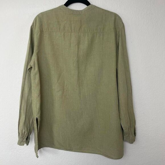 100% Linen Olive Green Long Sleeve Button Up Relaxed Fit Size Small - Picture 5 of 8